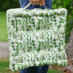 Dibor Set of 4 Green Leaf Print Chair Seat Pad Box Cushions L40 x W40cm in White - Size: 40 cm x 40 cm - thumbnail 3