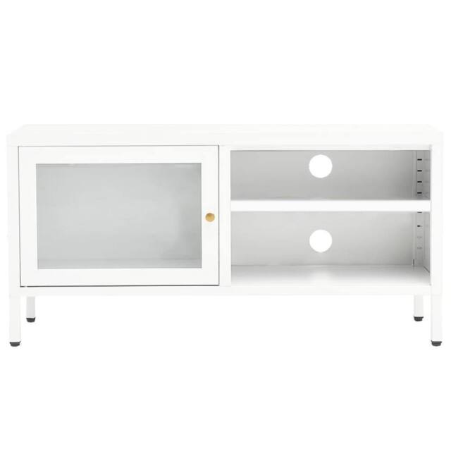Berkfield Home TV Cabinet White 90x30x44 cm Steel & Glass - Size: 90 x 30 x 44 cm - image 1