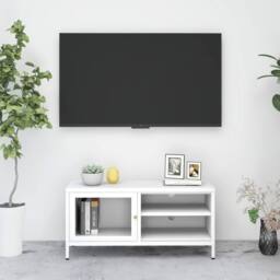 Berkfield Home TV Cabinet White 90x30x44 cm Steel & Glass - Size: 90 x 30 x 44 cm - thumbnail 2