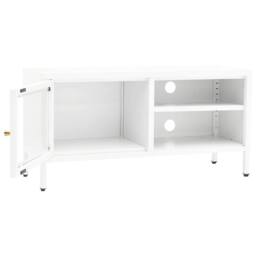 Berkfield Home TV Cabinet White 90x30x44 cm Steel & Glass - Size: 90 x 30 x 44 cm - thumbnail 6