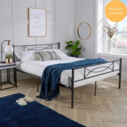 Home Source Metal Bed Small Double & 4ft Juno Mattress Home Bedroom Furniture in Grey - thumbnail 1