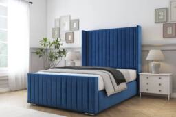 "Sloomy Marlborough Plush Frame-Mattress-50"" Upholstered Wingback Headboard in Navy - Size: King" - thumbnail 2