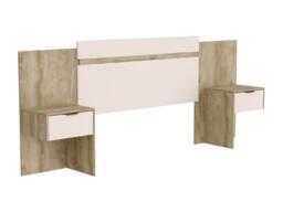 Vente-unique Extendable Headboard With Bedside Tables - 140/160 Cm - Natural and in Light Oak - Size: Double - thumbnail 1