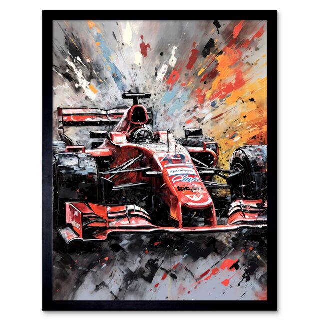 "Artery8 Wall Art Print Grand Prix Paint Splat Red Race Car Bold Art Framed in Black - Size: W12"" x H16""" - image 1