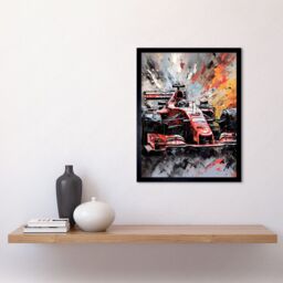"Artery8 Wall Art Print Grand Prix Paint Splat Red Race Car Bold Art Framed in Black - Size: W12"" x H16""" - thumbnail 2