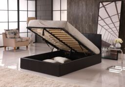 Modernique Ottoman Double Storage Bed Faux Leather with Gas Lift Up Base in Brown - Size: Super King - thumbnail 4