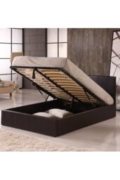 Modernique Ottoman Double Storage Bed Faux Leather with Gas Lift Up Base in Brown - Size: Super King - thumbnail 1