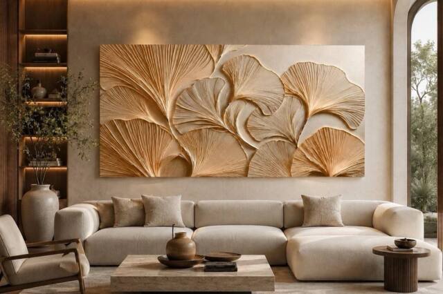 Mafett Large Premium Whispers of Ginkgo Wall Art Canvas Print in Beige - Size: 200 cm x 100 cm - image 1