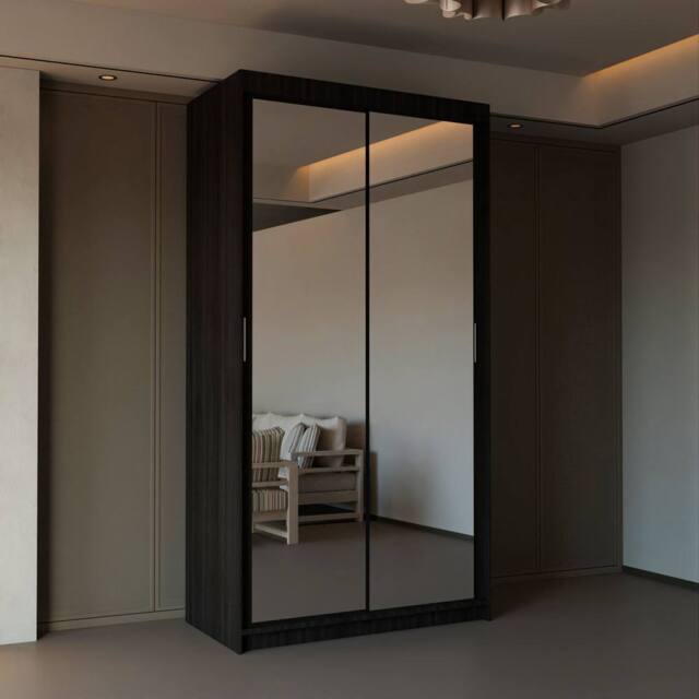 Sliding Wardrobes 4U Modern Double Sliding Door Wardrobe 90cm X 200cm in Dark Brown - Size: 90 cm X 200 cm - image 1