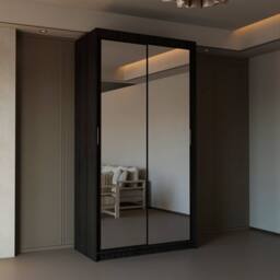 Sliding Wardrobes 4U Modern Double Sliding Door Wardrobe 90cm X 200cm in Dark Brown - Size: 90 cm X 200 cm - thumbnail 1