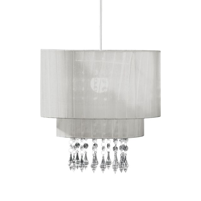 Orsina Elegant Beaded Silver Voile Pendant Shade, Double Layered Pendant Light For Drawing Room, Versatile Light - image 1