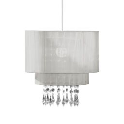 Orsina Elegant Beaded Silver Voile Pendant Shade, Double Layered Pendant Light For Drawing Room, Versatile Light - thumbnail 2