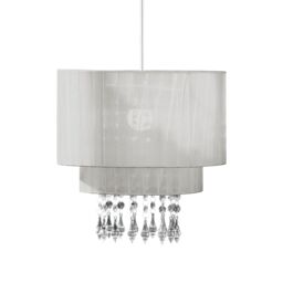 Orsina Elegant Beaded Silver Voile Pendant Shade, Double Layered Pendant Light For Drawing Room, Versatile Light - thumbnail 1