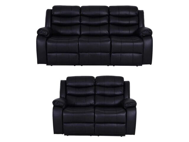 LUXURY LIFE Roma Leather Recliner Sofa Set in Black - image 1