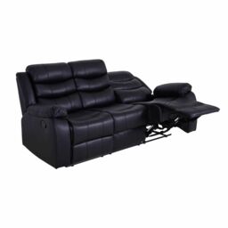 LUXURY LIFE Roma Leather Recliner Sofa Set in Black - thumbnail 5