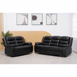LUXURY LIFE Roma Leather Recliner Sofa Set in Black - thumbnail 2
