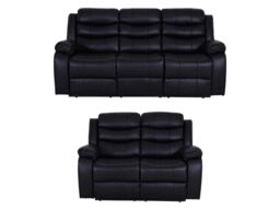 LUXURY LIFE Roma Leather Recliner Sofa Set in Black - thumbnail 1