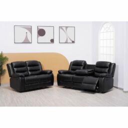 LUXURY LIFE Roma Leather Recliner Sofa Set in Black - thumbnail 3