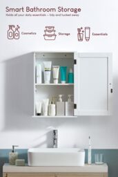 Home Discount Bath Vida Liano 1 Door Wall Cabinet with Shelves Bathroom Storage in White - thumbnail 3