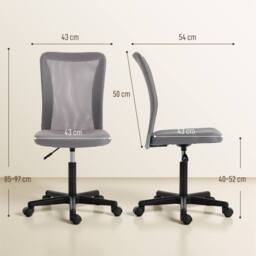 VINSETTO Armless Office Chair, Swivel Desk Chair w/ Adjustable Height in Grey - thumbnail 3