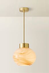 ValueLights Sookie Alabaster Marble Effect Glass Gold Capped Ceiling Pendant Light in Cream - thumbnail 3