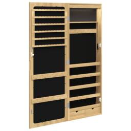 Berkfield Home Mirror Jewellery Cabinet with LED Lights Wall Mounted in Brown - thumbnail 7