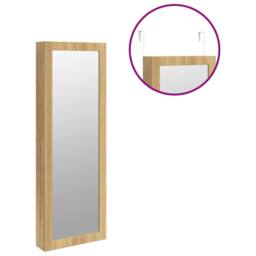 Berkfield Home Mirror Jewellery Cabinet with LED Lights Wall Mounted in Brown - thumbnail 9