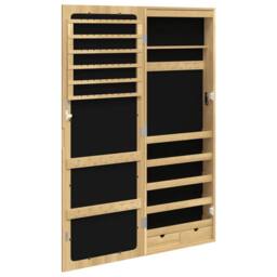 Berkfield Home Mirror Jewellery Cabinet with LED Lights Wall Mounted in Brown - thumbnail 8