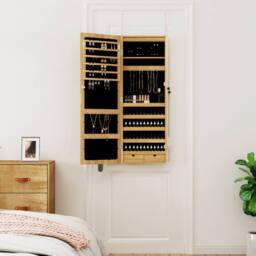 Berkfield Home Mirror Jewellery Cabinet with LED Lights Wall Mounted in Brown