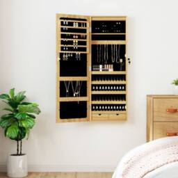 Berkfield Home Mirror Jewellery Cabinet with LED Lights Wall Mounted in Brown - thumbnail 2