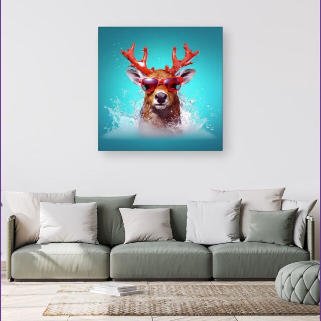 Warren Reed - Designer Rudolph With Reed Antlers Canvas - Size: w40 inch x h40 inch - image 1