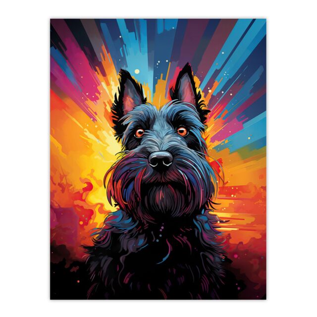 "Artery8 Wall Art Print Scotty Dog Scottish Terrier Dog Lover Gift Pet Portrait Vibrant Orange Purple Blue Artwork Painting Poster - Size: W18"" x H24""" - image 1