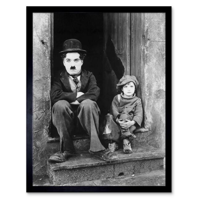 "Artery8 Silent Movie Still Charlie Chaplin The Kid Photo 12x16"" Framed Art in Grey - Size: W12"" x H16""" - image 1