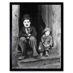 "Artery8 Silent Movie Still Charlie Chaplin The Kid Photo 12x16"" Framed Art in Grey - Size: W12"" x H16""" - thumbnail 1