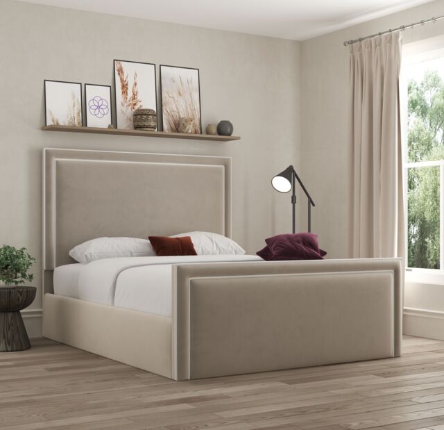 DS Living Verona Pipping Upholstered Bistra Beige Bed - Size: Double - image 1
