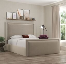 DS Living Verona Pipping Upholstered Bistra Beige Bed - Size: Double