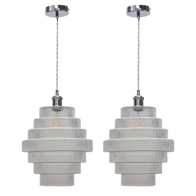 First Choice Lighting Set of 2 Benson - 7 Tier Glass & Chrome Ceiling Pendant Lights in Clear - image 1