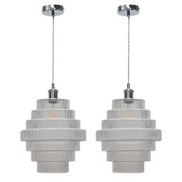 First Choice Lighting Set of 2 Benson - 7 Tier Glass & Chrome Ceiling Pendant Lights in Clear - thumbnail 1