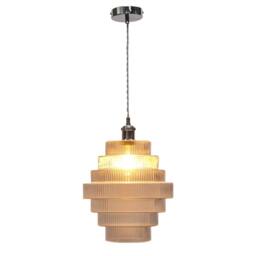 First Choice Lighting Set of 2 Benson - 7 Tier Glass & Chrome Ceiling Pendant Lights in Clear - thumbnail 3