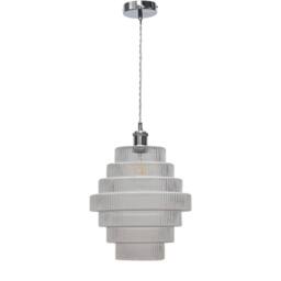 First Choice Lighting Set of 2 Benson - 7 Tier Glass & Chrome Ceiling Pendant Lights in Clear - thumbnail 2