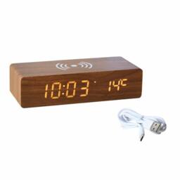 Bergstrom Wood Effect Wireless Charging Alarm Clock with LED Display in Brown - thumbnail 2