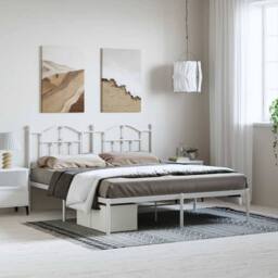 Berkfield Home Metal Bed Frame with Headboard White 183x213 cm - thumbnail 2