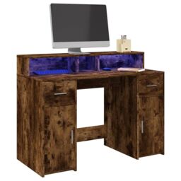 Berkfield Home Desk with LED Lights Smoked Oak 120x55x91 cm Engineered Wood in Brown - Size: 120 x 55 x 91 cm - thumbnail 1