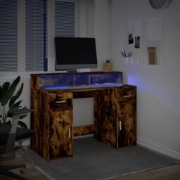 Berkfield Home Desk with LED Lights Smoked Oak 120x55x91 cm Engineered Wood in Brown - Size: 120 x 55 x 91 cm - thumbnail 5