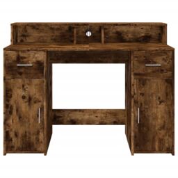 Berkfield Home Desk with LED Lights Smoked Oak 120x55x91 cm Engineered Wood in Brown - Size: 120 x 55 x 91 cm - thumbnail 6