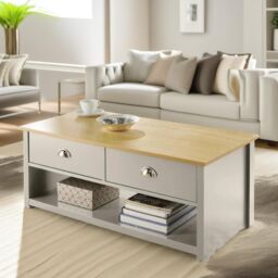 Pirlo Plush Coffee Table With 2 Drawers in Grey - thumbnail 1