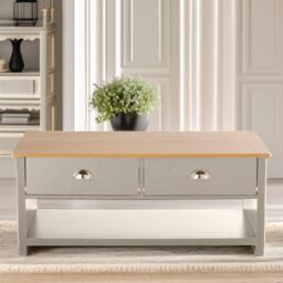 Pirlo Plush Coffee Table With 2 Drawers in Grey - thumbnail 2