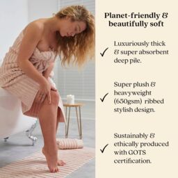 Misona Luxury Ribbed Bath Towel - 100% GOTS Cotton in Pale Pink - thumbnail 4