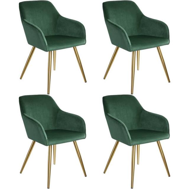tectake Accent Chair Marilyn Set Of 4 - Dark Green/Gold in Dark Green - Size: 4 Pack - image 1