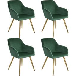 tectake Accent Chair Marilyn Set Of 4 - Dark Green/Gold in Dark Green - Size: 4 Pack